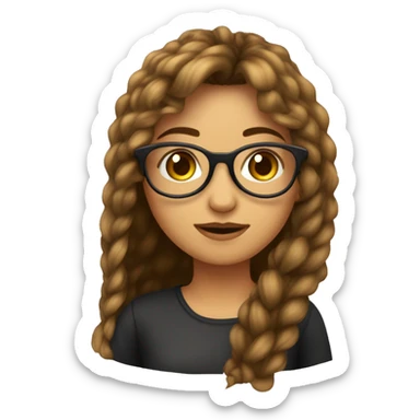 Una chica con cabello largo y cobrizo, con flequillo al costado. Con lentes y ojos marrones  sticker