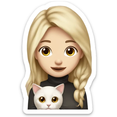 Blonde hair brown eyed girl pale skin holding calico cat sticker