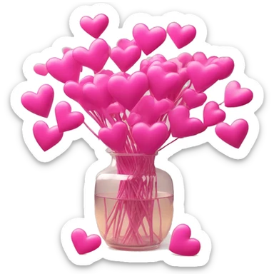 10000000 huge pink hearts on stems in a clear glass vase sticker