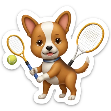 Dog holding tennis racquet  sticker