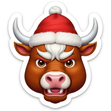 angry powerful with red New Year's hat with white horns bull emoji sticker