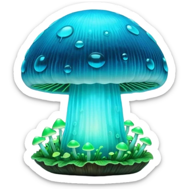 3D render of Glowing Mushroom, bioluminescent deep sea style, glowing neon blue and green lights, dark background to contrast the glow, translucent organic textures. sticker