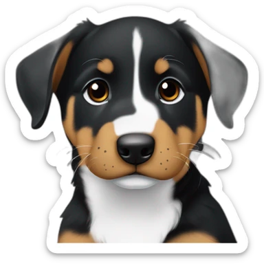 beauceron mix puppy with white chest and chin brown paws and cheeks black muzzle. Training sticker