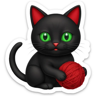 happy black cat playing with small ball of wool sticker