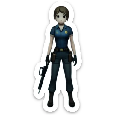 An icon featuring a dark, eerie atmosphere with a spooky environment, inspired by horror games like Resident Evil. The design includes ominous lighting, creepy shadows, and a silhouette of a character in distress. Transparent background enhances the chilling vibe of the scene. sticker