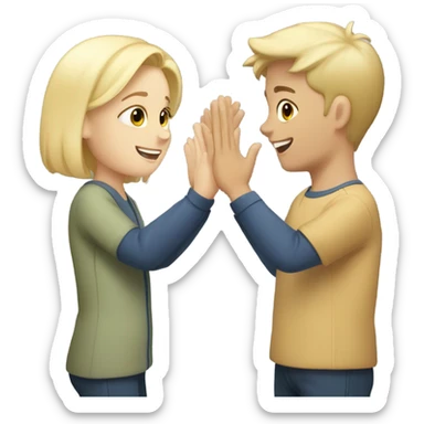 Blond girl and brunette boy with short hair high five sticker