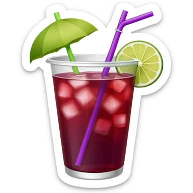 maroon purple cocktail with a lime wedge in the drink in a plastic cup with lid and straw - no lime on edge

 sticker