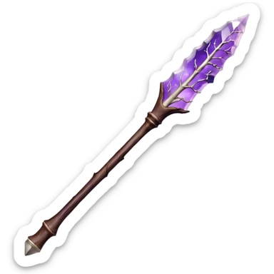 Wand with Heartwood of Silver Birch, 12.5 inches long, Medium flexibility, Tip Inlay: Tiny amethyst shard, Finish: Plum-stained lacquer over whitewood core, giving the wand a soft, moonlit glow in dim light. sticker