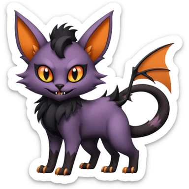 Black edgy Noivern-Noibat-Purloin-Torracat-Lykoi-Caracal-cat-Fakemon-fusion-hybrid-creature with bat head wings, big fangs, gothic markings sticker