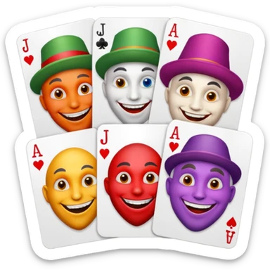 3 poker cards, with crazy colorful human jolly jokers inside, face only sticker