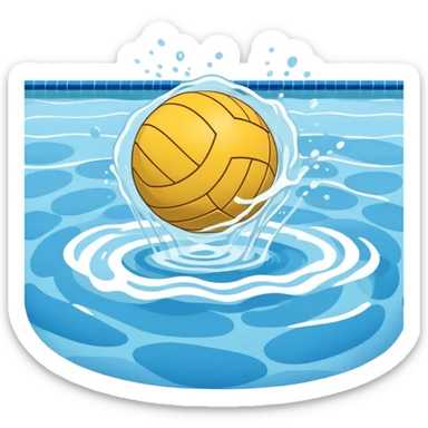 An icon featuring a yellow water polo ball floating on the water with goals in the background, inside a swimming pool. The design includes splashes and ripples, symbolizing the fast-paced action and strategy of water polo. Transparent background highlights. sticker