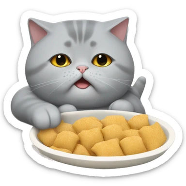 British shorthair cat eating loads of food  sticker