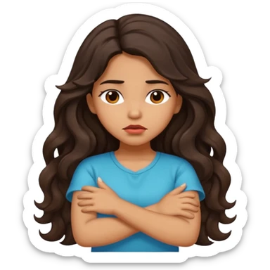 Hispanic girl with long dark wavy hair crossing her arms while pouting  sticker