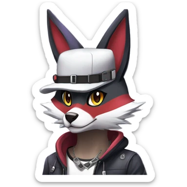 Cool Anthro Noibat-Zangoose-Lycanroc-Quilava-Litten-Sphynx-Pokémon with edgy stripes collar punk techwear cool fiddler-hat Full Body sticker