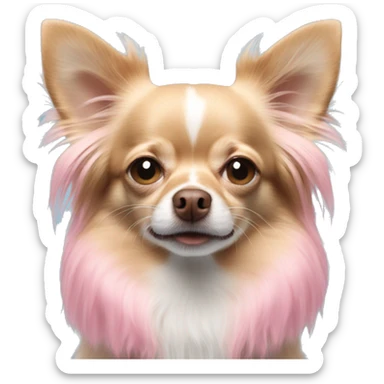 solid pink blue long-haired chihuahua face sticker