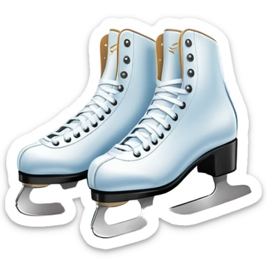 An icon featuring a pair of elegant figure skates resting on scratched, worn ice. In the background, cheering spectators fill the stands of a grand stadium, creating a vibrant atmosphere. Transparent background highlights the essence of figure skating performance sticker