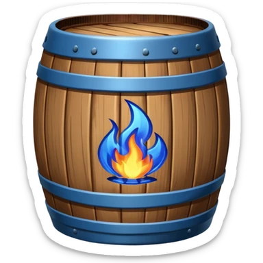 generate a realistic rust-free metal barrel with blue fire on it sticker