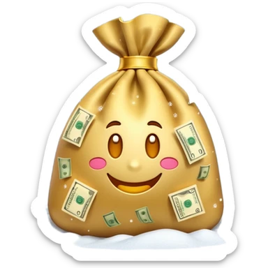 3D emoji style, money bag with dollar bills, New Year theme, snow particles, festive lighting, rich vibe, high detail, transparent background

 sticker