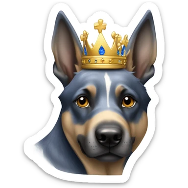 A malinois dark blue merle color with a crown on his head sticker