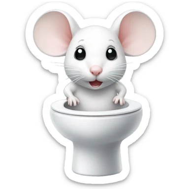 Cute white mouse sitting on top of open toilet  sticker