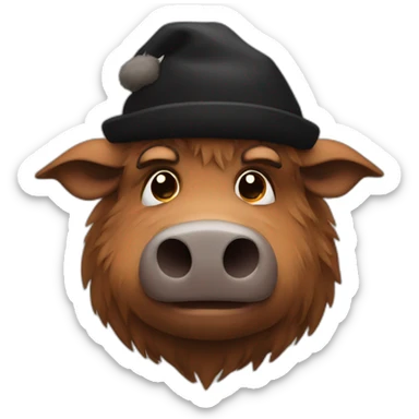fullface sad brown boar with black winter hat sticker