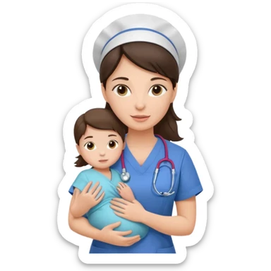 Brunette nurse in scrubs with her baby girl. sticker