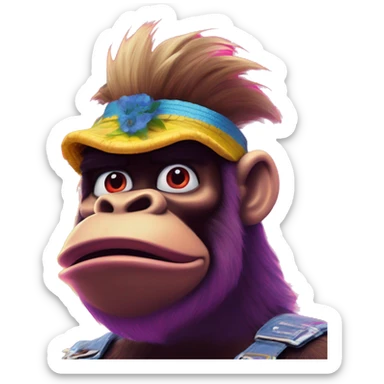 Synthwave swedish communist in Donkey Kong style, oil paint, epic eyes, intricate lips, exquisite pose, beautiful, desirable, logical, Midsommar  sticker