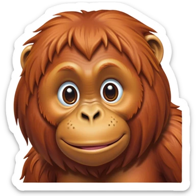 Cinematic Cute Orangutan Portrait Emoji, Head tilted playfully and inquisitively, with a gentle, expressive face accented by soft, flowing fur and round, sparkling eyes brimming with warmth, Simplified yet irresistibly adorable features, highly detailed, glowing with a warm, friendly glow, high shine, affectionate and lively, stylized with a touch of jungle whimsy, bright and endearing, soft glowing outline, capturing the essence of a mischievous yet loving orangutan that seems as if it could swing out of the screen into your arms! sticker