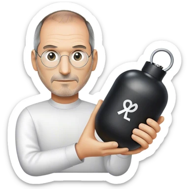 Steve Jobs holding a fake bomb sticker