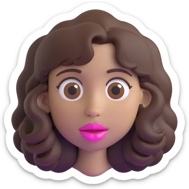 character with dark brown wavy hair, big brown eyes, small nose, big pink mouth, medium weight, medium height sticker