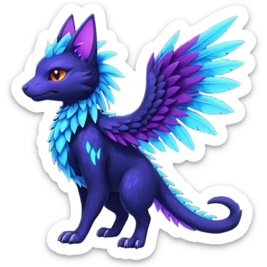 Black Dark Exotic Beaked Feathery Nocturnal Neon-glowing Abyssal Nightly Abyss-Cat-Gryphon-Salandit-Nargacuga-Silvally-Fakémon Creature (full body) sticker