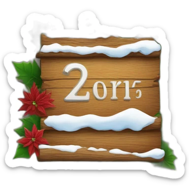 Wood sign with inscription december and poinsettia with snow on sign  sticker