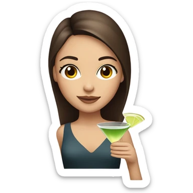 Beautiful straight brown haired girl brown eyes with eyelashes holding a martini sticker