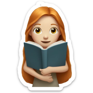 Ginger girl with volume straight hair and blue eyes Is reading book sticker