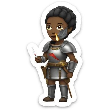 Woman wearing armor smoking a cigarette sticker