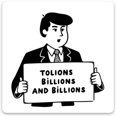 President Trump holding a sign that says 'billions and billions' sticker