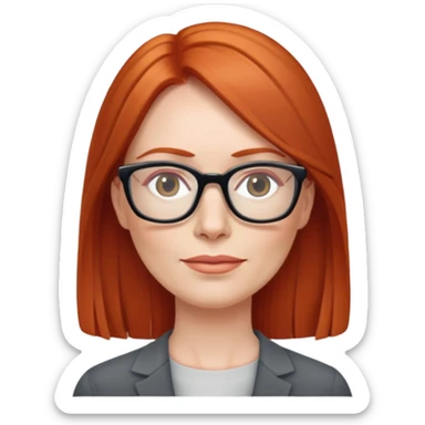 middle age Red head long straight hair pale skin wearing glasses sticker