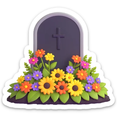 3D illustration of a grave with flowers, soft lighting sticker