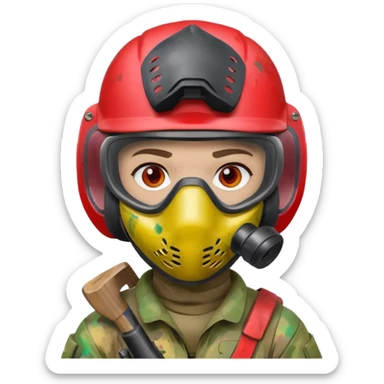 paintball player face shot with lots of colors messy red helmet sticker