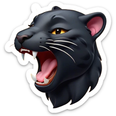 Cinematic Cute Yawning Panther Portrait Emoji, Head tilted slightly with a dramatic, wide-open yawn, showcasing a sleek, shadowy form with drowsy, half-closed eyes and a relaxed, open expression, Simplified yet irresistibly adorable features, highly detailed, glowing with a soft, cozy dark glow, high shine, relaxed yet expressive, stylized with a dash of whimsical elegance, soft glowing outline, capturing the essence of a drowsy yet affectionate jungle guardian that appears ready to stretch out for a nap! sticker