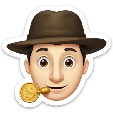 Dishonest big nosed side curled small hat greedy  individual clipping a coin sticker