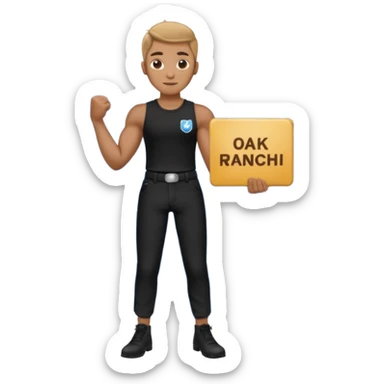 Blurry blue ranch on a traffic cone with black pants and arms with a sign that say “OAKSOMA” sticker