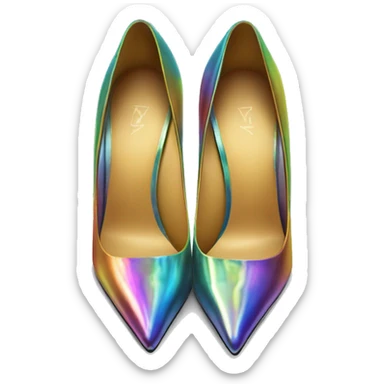 Realistic isolated top view of a pair of metallic rainbow iridescent  pointed toe high heel shoes. sticker