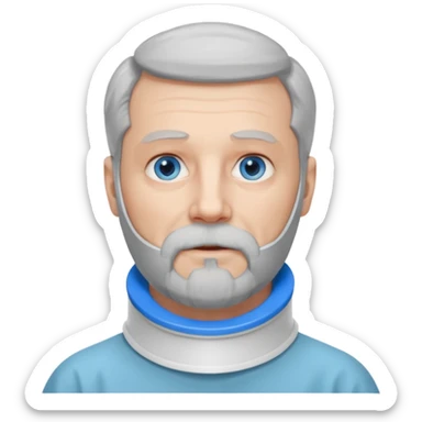 Older man with a full beard, a medical neck brace, and blue eyes. sticker