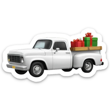 old white pick up truck with a christmas tree in the trunk sticker