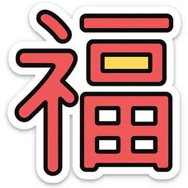 Chinese character 福 as a standalone lineal color icon with black outlines sticker