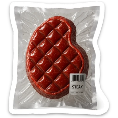 diamond-textured meat steak, shiny and inflated, no background sticker