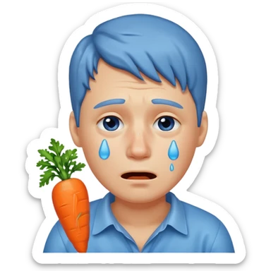 Man crying eating carrot. make tears blue color sticker