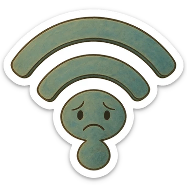 ghibli style illustration of a sad or droopy wifi symbol sticker