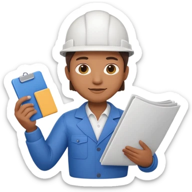 Apple Memoji-style 3D emoji of an architect holding blueprints, clean gradients, rounded shapes, no background. sticker